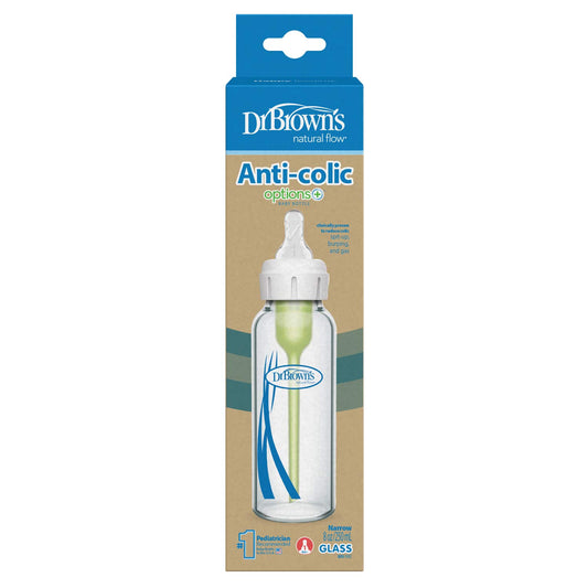 Dr. Brown's Natural Flow Anti-Colic Options+ Narrow Glass Baby Bottle, with Level 1 Slow Flow Nipple