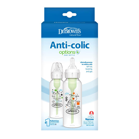 Dr. Brown’s Natural Flow Anti-Colic Options+ Narrow Baby Bottle, with Level 1 Slow Flow Nipple, 2-Pack