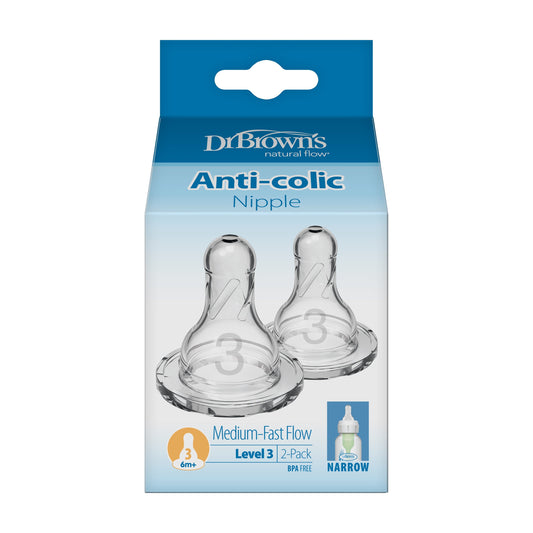 Dr. Brown's Natural Flow Narrow Baby Bottle Silicone Nipple, Level 3, 2-Pack