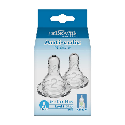 Dr. Brown's Natural Flow Narrow Baby Bottle Silicone Nipple, Level 2, 2-Pack