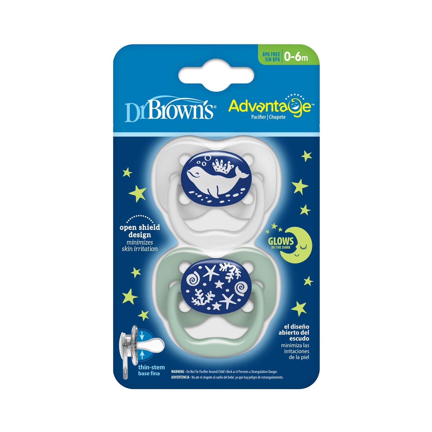 Dr. Brown's™ Advantage™ Glow-in-the-Dark Pacifiers, Ages 0-6 months, 2 Count