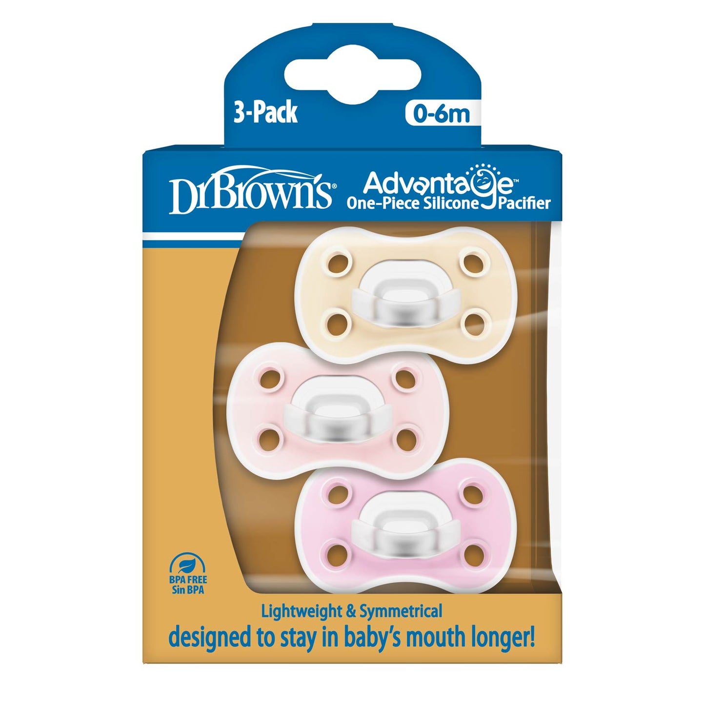 Dr. Brown's® Advantage™ One-Piece Silicone Pacifier, Ages 0-6 months – 3-Pack