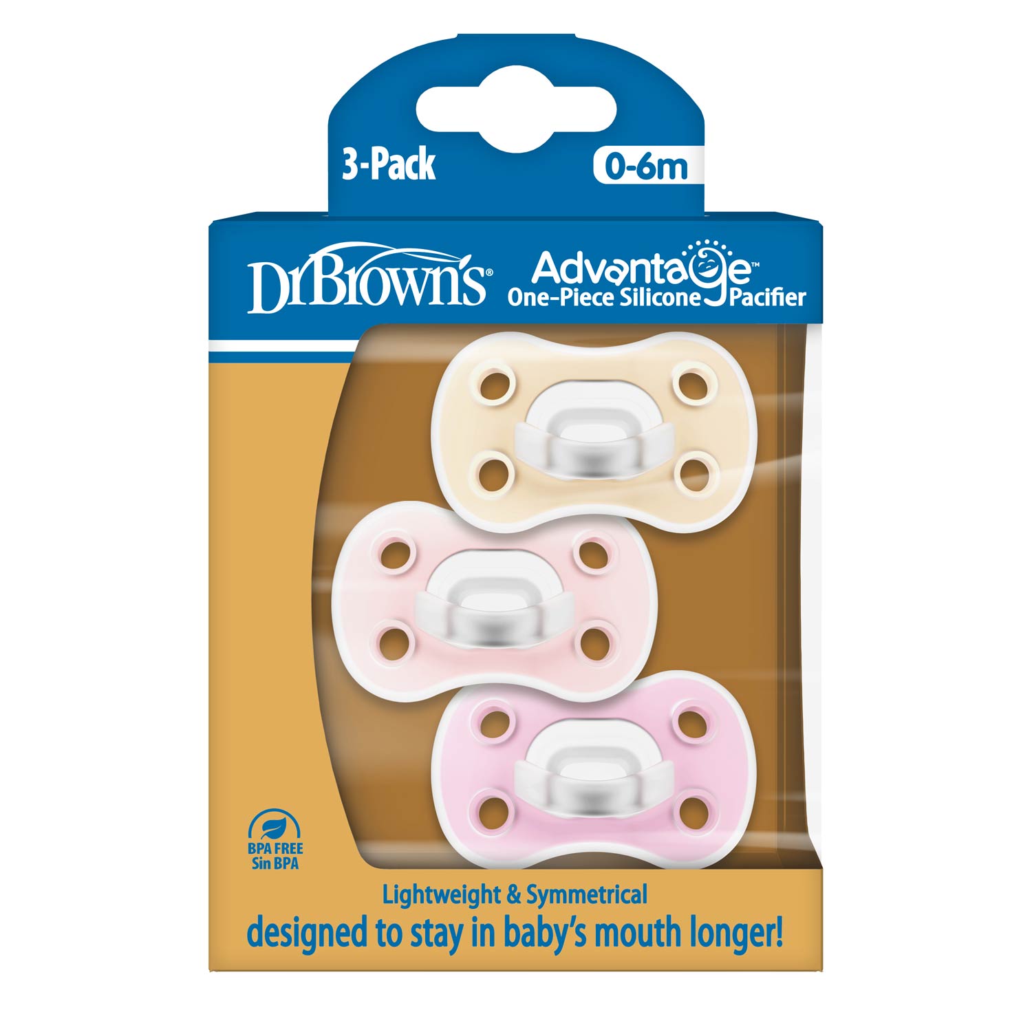 Dr. Brown's® Advantage™ One-Piece Silicone Pacifier, Ages 0-6 months – 3-Pack