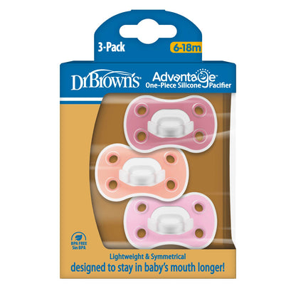 Dr. Brown's® Advantage™ One-Piece Silicone Pacifier, Ages 6-18 months – 3-Pack