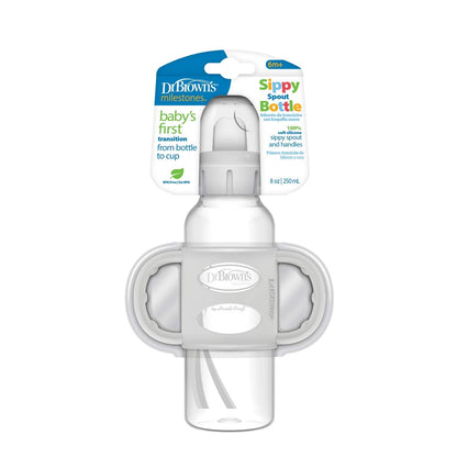 Dr. Brown's Milestones Narrow Sippy Spout Bottle with Silicone Handles, 8 oz/250 mL