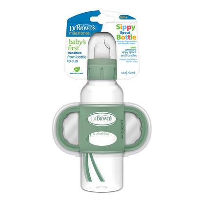 Dr. Brown's Milestones Narrow Sippy Spout Bottle with Silicone Handles, 8 oz/250 mL