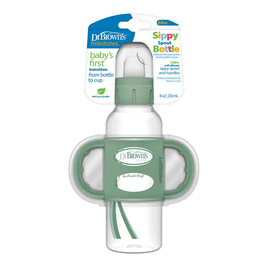 Dr. Brown's Milestones Narrow Sippy Spout Bottle with Silicone Handles, 8 oz/250 mL
