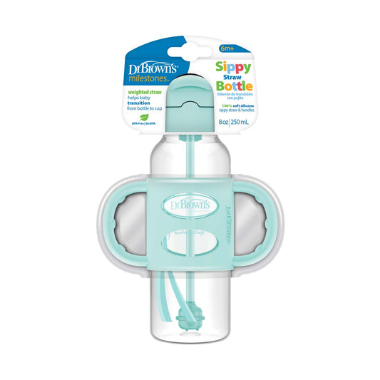 Dr. Brown's Milestones Narrow Sippy Straw Bottle with Silicone Handles, 8 oz/250 mL