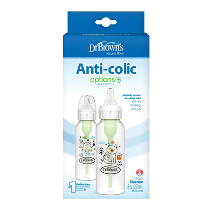 Dr. Brown’s Natural Flow Anti-Colic Options+ Narrow Baby Bottle, with Level 1 Slow Flow Nipple, 2-Pack