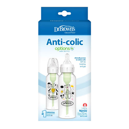 Dr. Brown’s Natural Flow Anti-Colic Options+ Narrow Baby Bottle, with Level 1 Slow Flow Nipple, 2-Pack