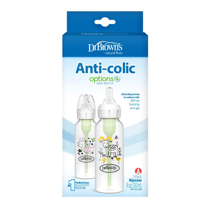 Dr. Brown’s Natural Flow Anti-Colic Options+ Narrow Baby Bottle, with Level 1 Slow Flow Nipple, 2-Pack
