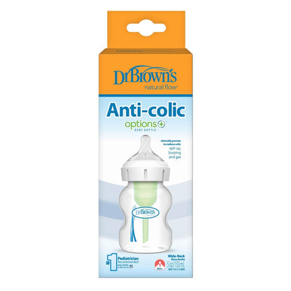 Dr. Brown's Natural Flow Anti-Colic Options+ Wide-Neck Baby Bottle, with Level 1 Slow Flow Nipple