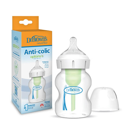 Dr. Brown's Natural Flow Anti-Colic Options+ Wide-Neck Baby Bottle, with Level 1 Slow Flow Nipple