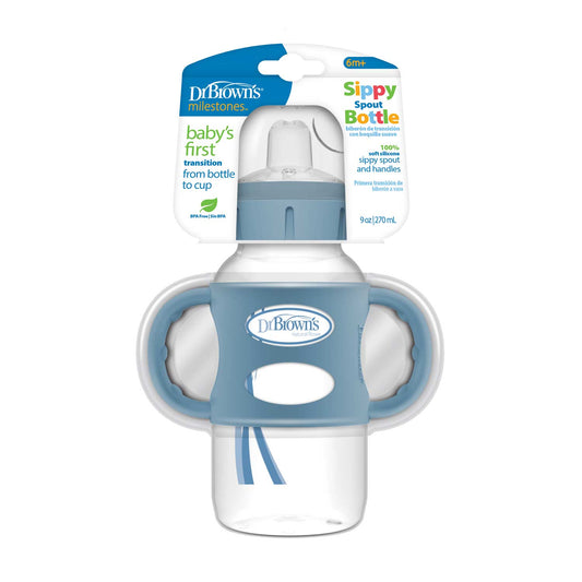 Dr. Brown's Milestones Wide-Neck Sippy Spout Bottle with Silicone Handles, 9 oz/270 mL