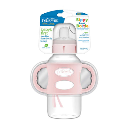 Dr. Brown's Milestones Wide-Neck Sippy Spout Bottle with Silicone Handles, 9 oz/270 mL