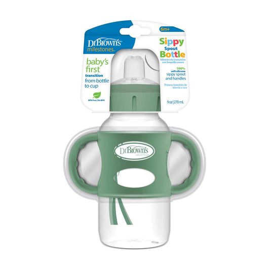 Dr. Brown's Milestones Wide-Neck Sippy Spout Bottle with Silicone Handles, 9 oz/270 mL