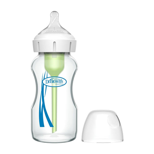 Dr. Brown's Natural Flow Anti-Colic Options+ Wide-Neck Glass Baby Bottle, with Level 1 Slow Flow Nipple