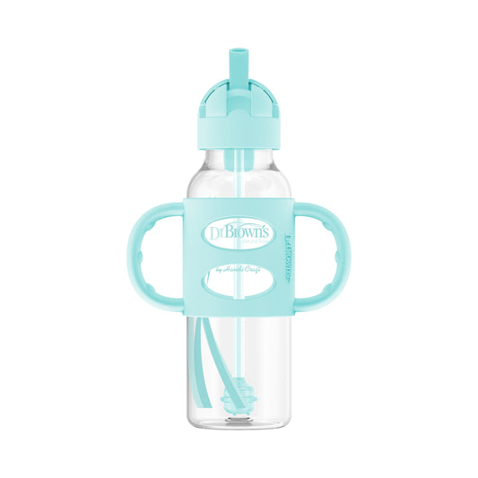 Dr. Brown's Milestones Narrow Sippy Straw Bottle with Silicone Handles, 8 oz/250 mL