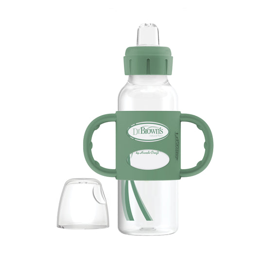 Dr. Brown's Milestones Narrow Sippy Spout Bottle with Silicone Handles, 8 oz/250 mL