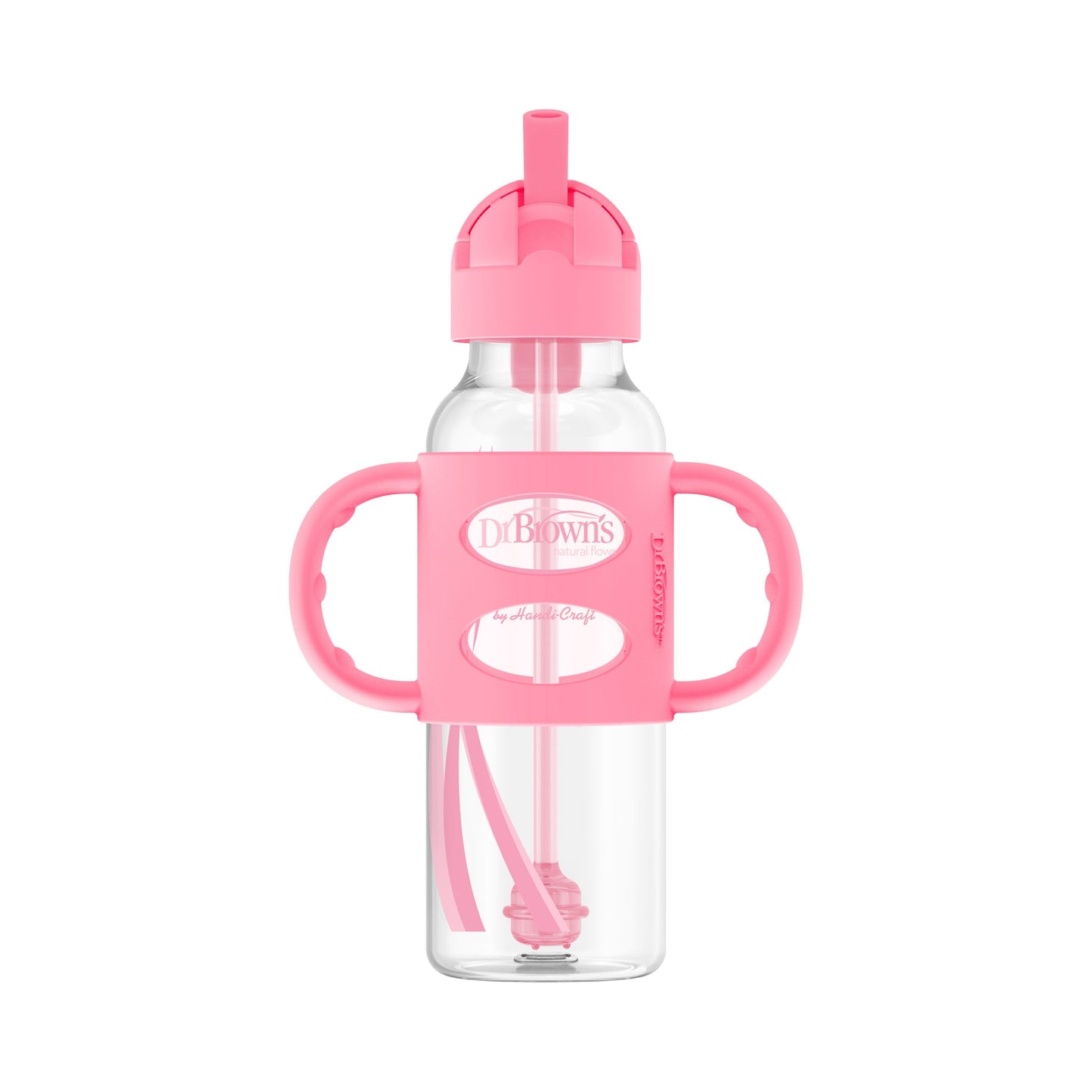 Dr. Brown's Milestones Narrow Sippy Straw Bottle with Silicone Handles, 8 oz/250 mL