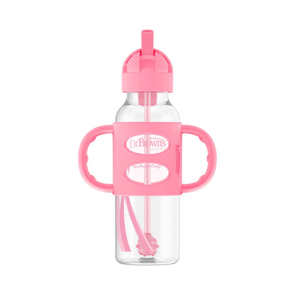 Dr. Brown's Milestones Narrow Sippy Straw Bottle with Silicone Handles, 8 oz/250 mL
