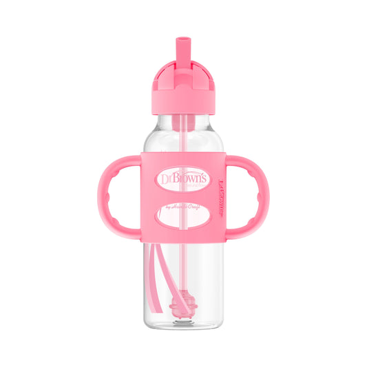 Dr. Brown's Milestones Narrow Sippy Straw Bottle with Silicone Handles, 8 oz/250 mL