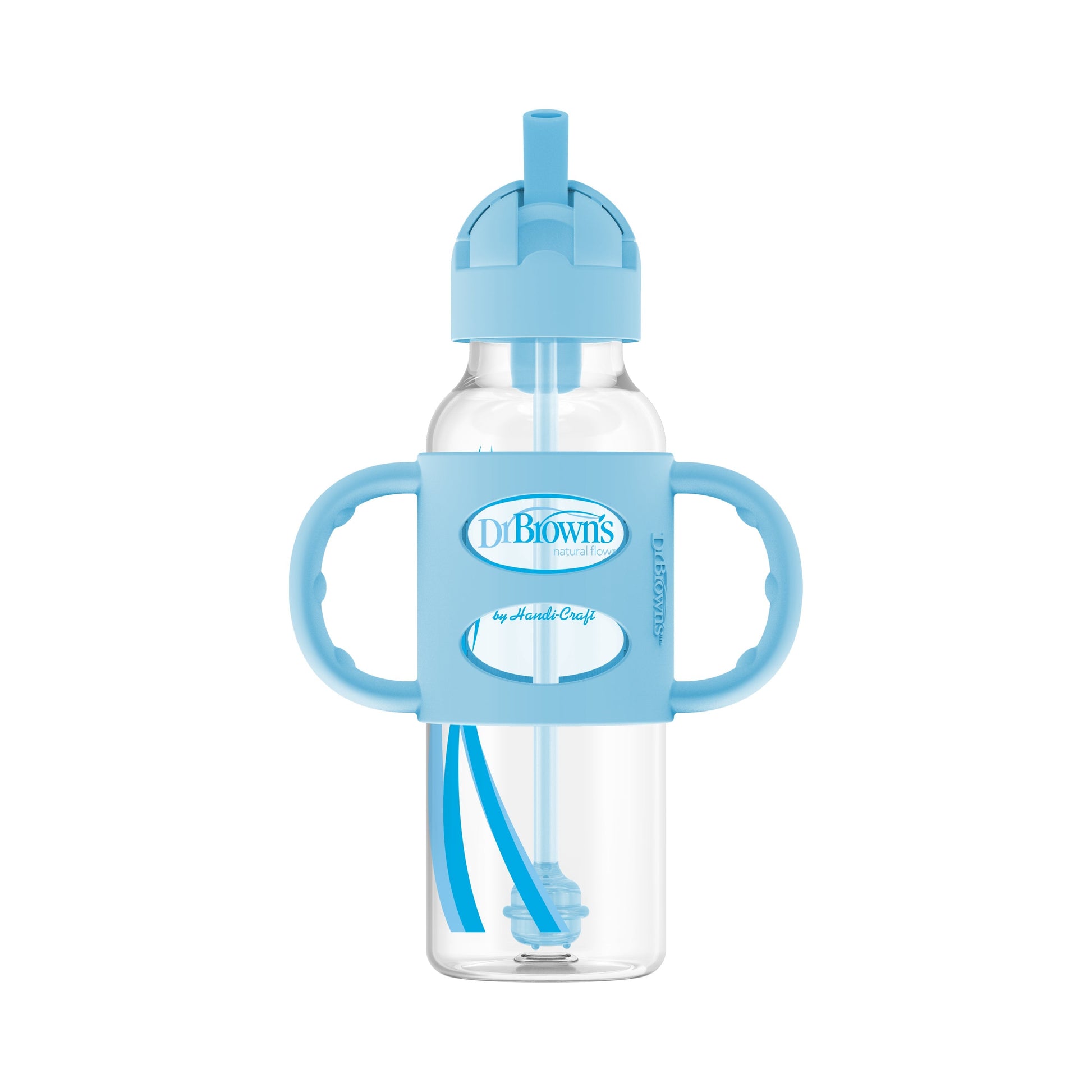 Dr. Brown's Milestones Narrow Sippy Straw Bottle with Silicone Handles, 8 oz/250 mL