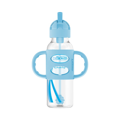 Dr. Brown's Milestones Narrow Sippy Straw Bottle with Silicone Handles, 8 oz/250 mL