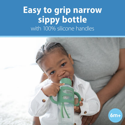 Dr. Brown's Milestones Narrow Sippy Spout Bottle with Silicone Handles, 8 oz/250 mL
