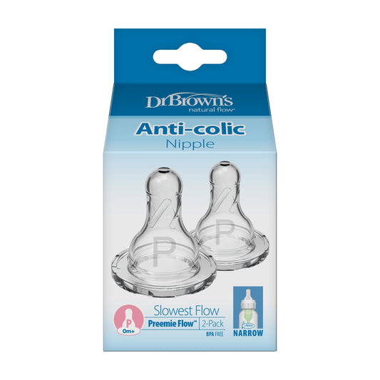 Dr. Brown's Natural Flow Narrow Baby Bottle Silicone Nipple, Level Preemie, 2-Pack