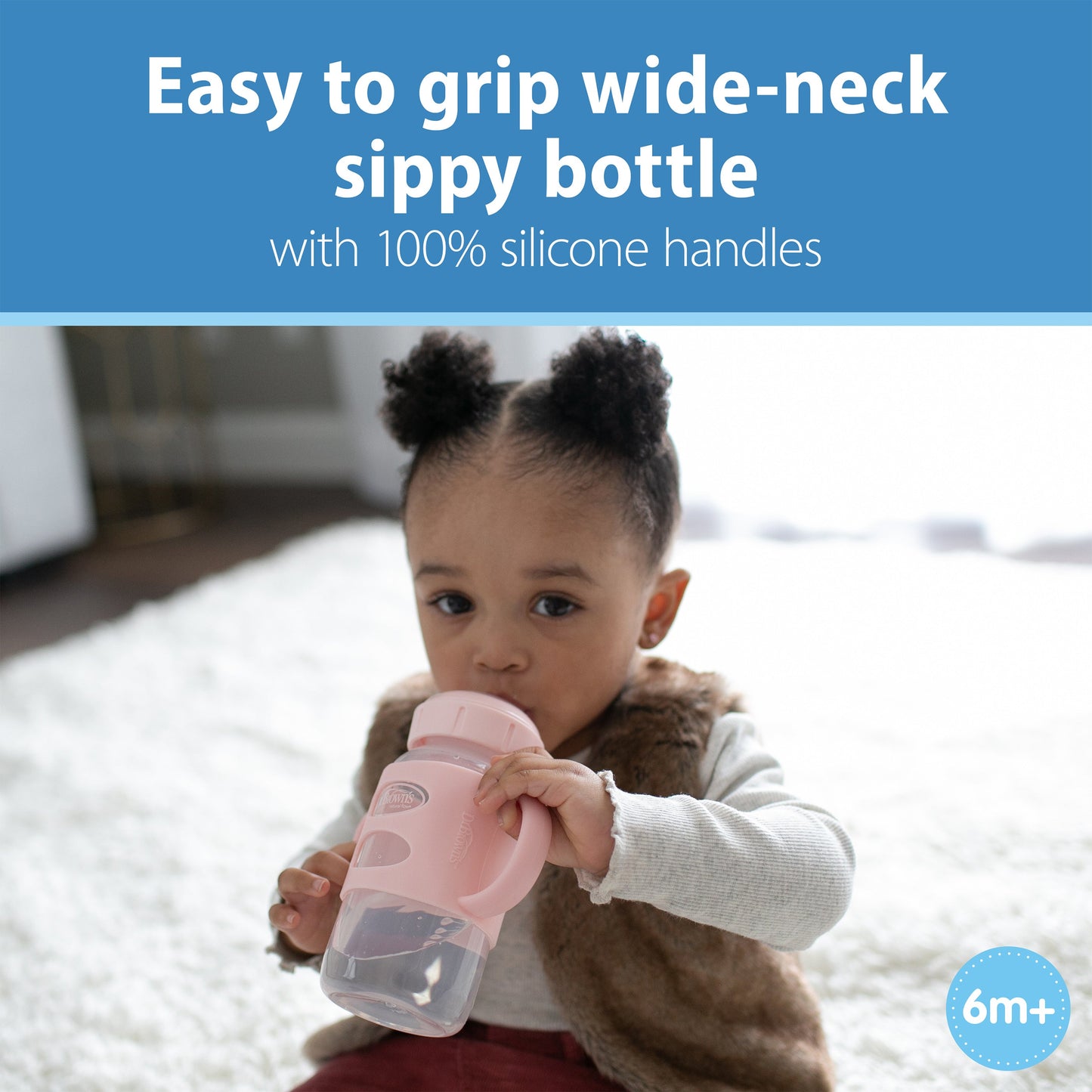 Dr. Brown's Milestones Wide-Neck Sippy Spout Bottle with Silicone Handles, 9 oz/270 mL