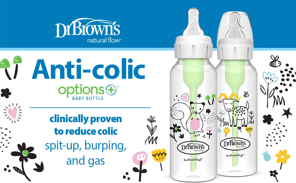 Dr. Brown’s Natural Flow Anti-Colic Options+ Narrow Baby Bottle, with Level 1 Slow Flow Nipple, 2-Pack
