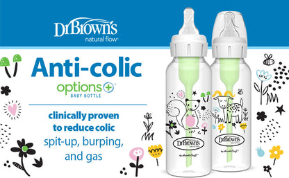 Dr. Brown’s Natural Flow Anti-Colic Options+ Narrow Baby Bottle, with Level 1 Slow Flow Nipple, 2-Pack
